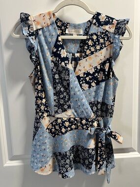 Monteau Patchwork-Print Floral Wrap Top